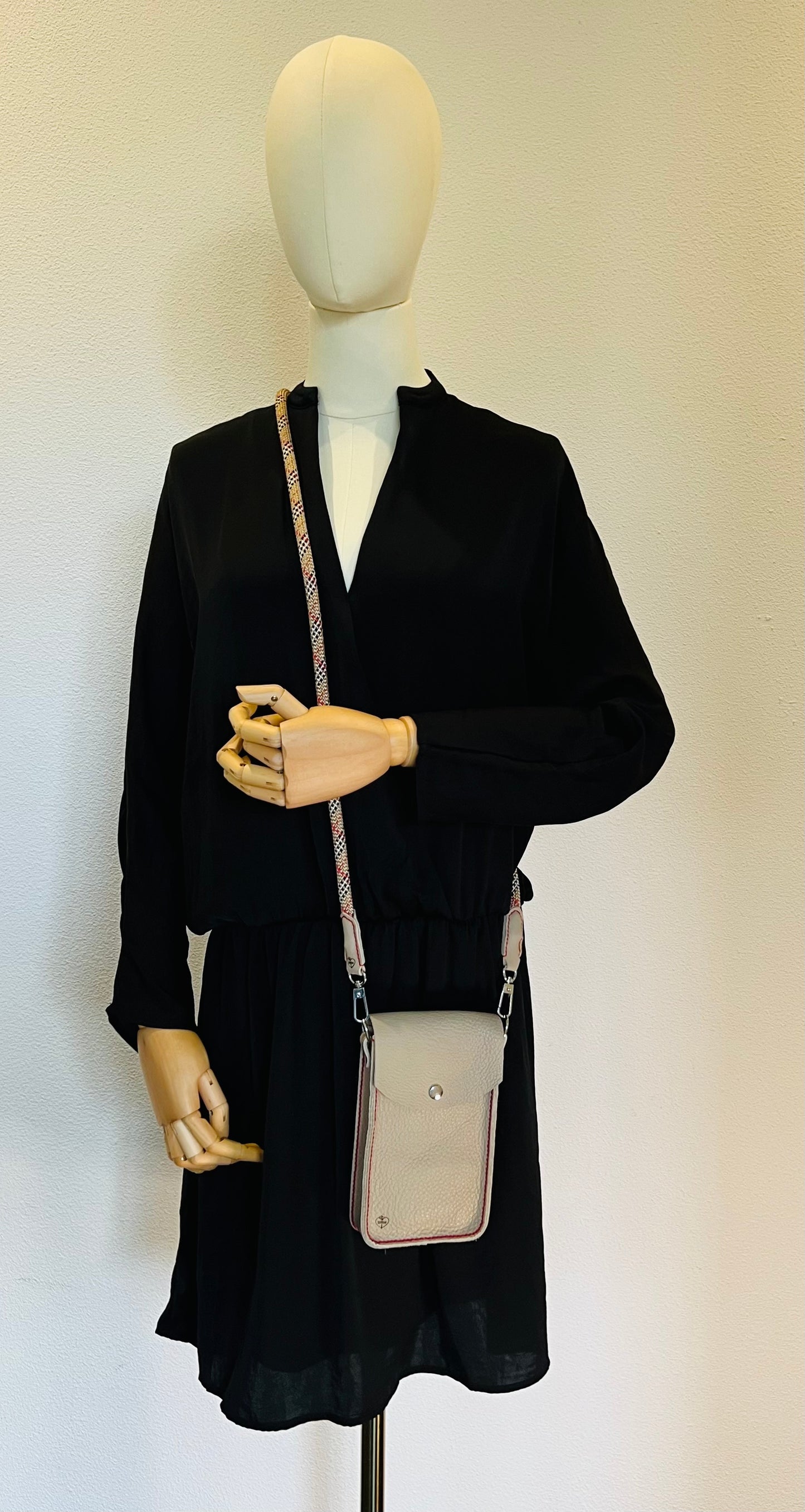 Handmade leather bag "Lilo" - Beige/Red