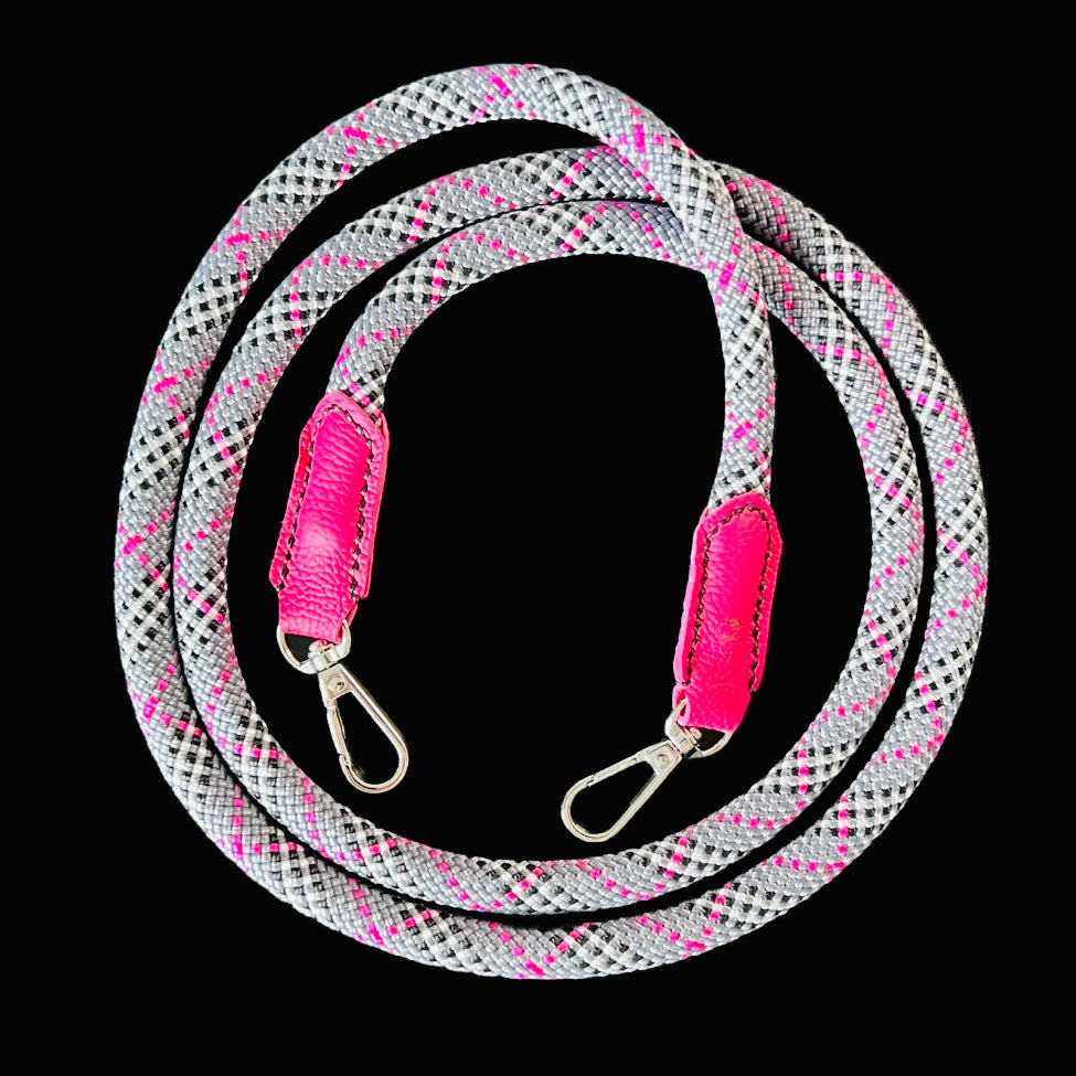 Straps with hand-crafted leather ends - pink/silver