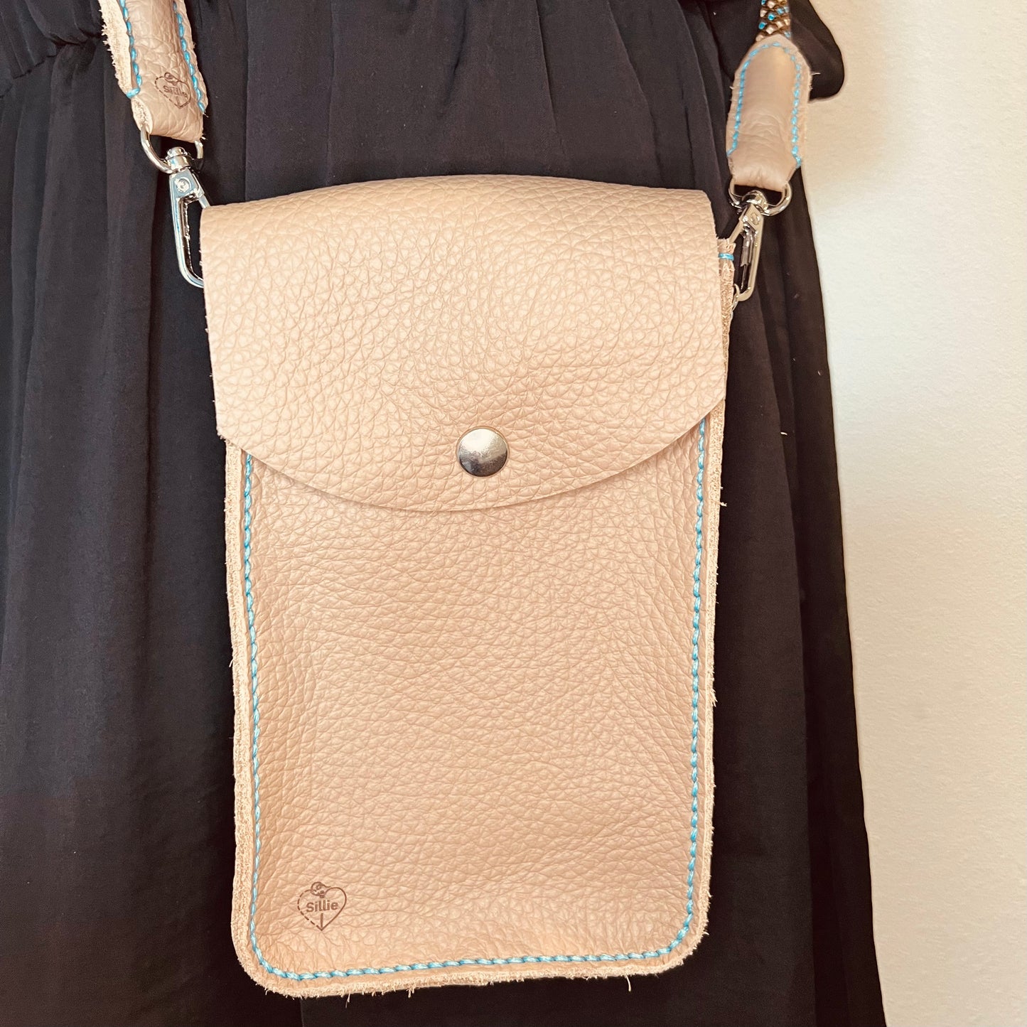 Handmade leather bag "Lilo" - beige/turquoise