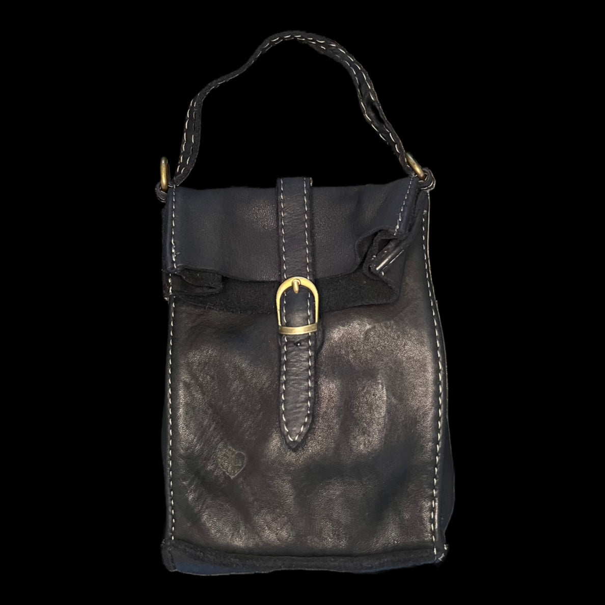 Kleine leren tas met handgemaakte tartan band - zwart
